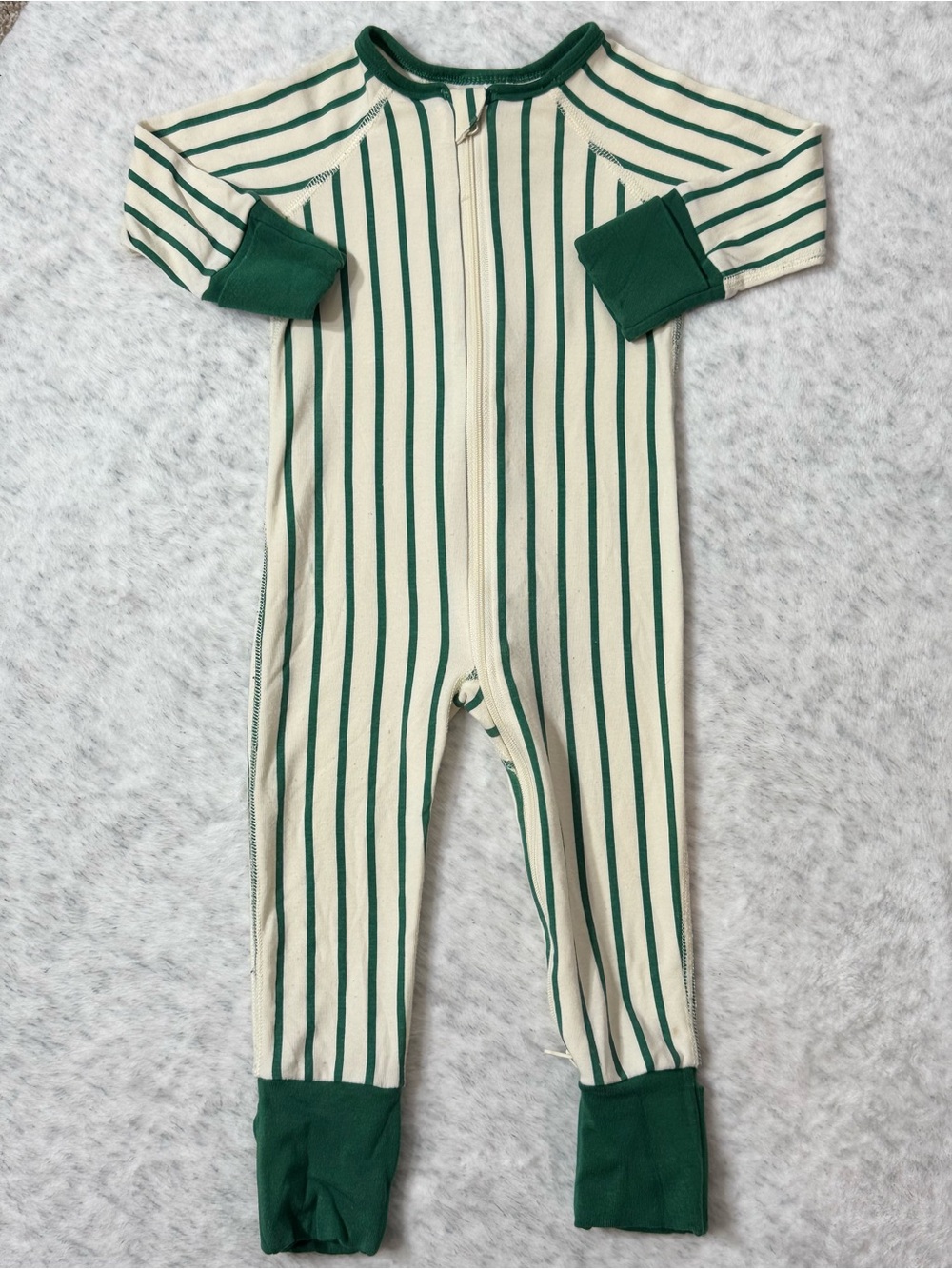 Hanna Andersson Green Cream Stripe Zip Sleeper 3-6M Baby TENCEL Convertible